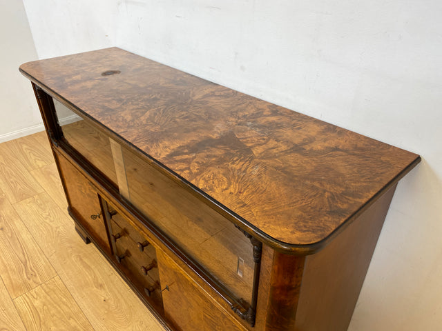 Wunderschöne 30er Jahre Art Deco Kommode I Massivholz in edlem Wurzelholz I mit Vitrine & Schubladen I Sideboard Schrank Barschrank Barkommode Wäschekommode Vintage Antik I