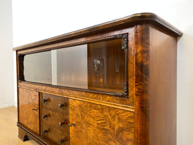 Wunderschöne 30er Jahre Art Deco Kommode I Massivholz in edlem Wurzelholz I mit Vitrine & Schubladen I Sideboard Schrank Barschrank Barkommode Wäschekommode Vintage Antik I