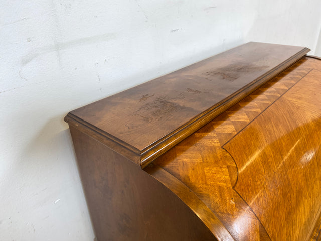 Eleganter 60er Jahre Massivholz Sekretär in antikem Stil mit ausziehbarer Schreibplatte und edlen Messingbeschlägen I Schreibsekretär Zylindersekretär Schreibschrank Schreibtisch Barock Vintage I