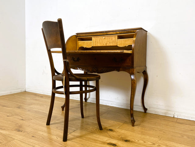 Eleganter 60er Jahre Massivholz Sekretär in antikem Stil mit ausziehbarer Schreibplatte und edlen Messingbeschlägen I Schreibsekretär Zylindersekretär Schreibschrank Schreibtisch Barock Vintage I
