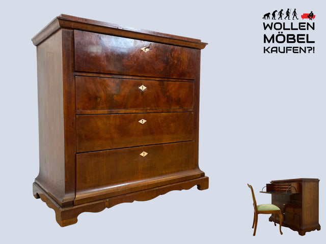 Hochwertige antike Massivholz Schreibkommode in Nussbaum mit aufklappbarer Schublade I Sekretär Schreibschrank Schubladenkommode Wäschekommode Schreibtisch Biedermeier Vintage I