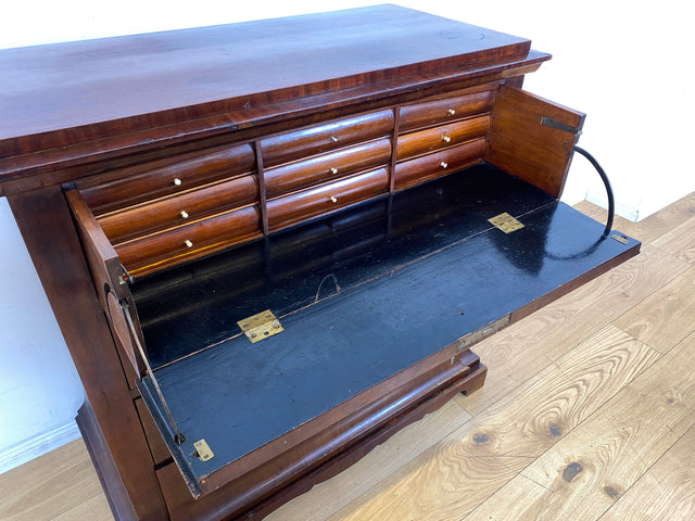 Hochwertige antike Massivholz Schreibkommode in Nussbaum mit aufklappbarer Schublade I Sekretär Schreibschrank Schubladenkommode Wäschekommode Schreibtisch Biedermeier Vintage I