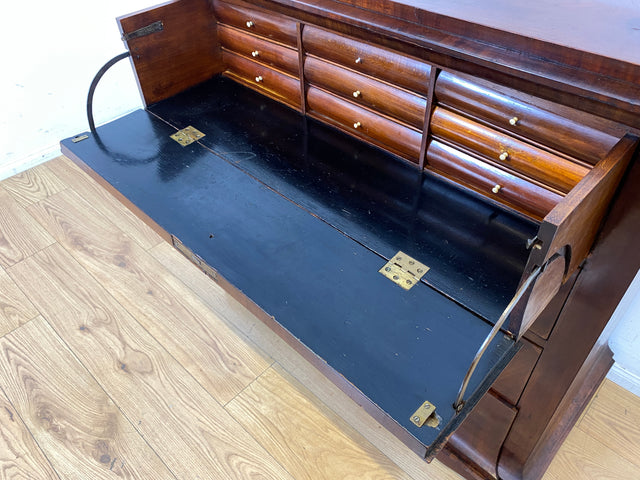 Hochwertige antike Massivholz Schreibkommode in Nussbaum mit aufklappbarer Schublade I Sekretär Schreibschrank Schubladenkommode Wäschekommode Schreibtisch Biedermeier Vintage I