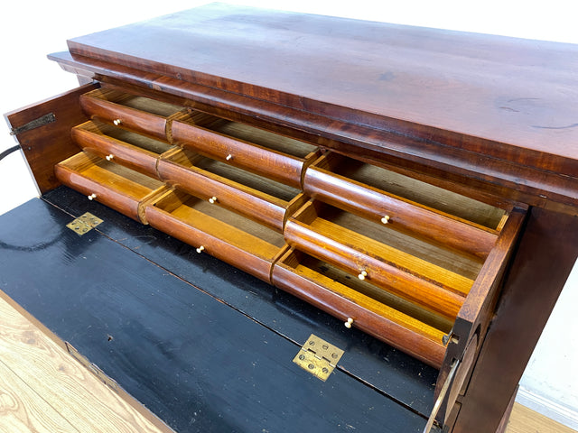 Hochwertige antike Massivholz Schreibkommode in Nussbaum mit aufklappbarer Schublade I Sekretär Schreibschrank Schubladenkommode Wäschekommode Schreibtisch Biedermeier Vintage I