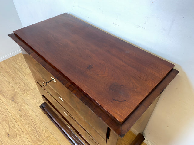 Hochwertige antike Massivholz Schreibkommode in Nussbaum mit aufklappbarer Schublade I Sekretär Schreibschrank Schubladenkommode Wäschekommode Schreibtisch Biedermeier Vintage I