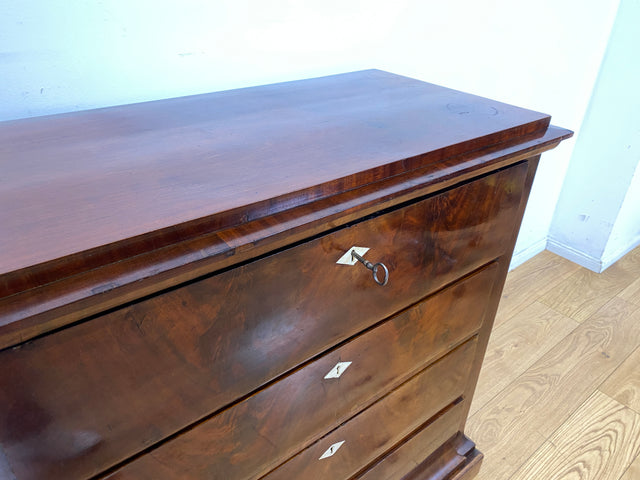 Hochwertige antike Massivholz Schreibkommode in Nussbaum mit aufklappbarer Schublade I Sekretär Schreibschrank Schubladenkommode Wäschekommode Schreibtisch Biedermeier Vintage I