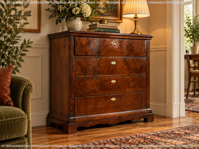 Hochwertige antike Massivholz Schreibkommode in Nussbaum mit aufklappbarer Schublade I Sekretär Schreibschrank Schubladenkommode Wäschekommode Schreibtisch Biedermeier Vintage I