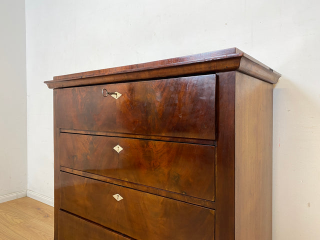 Hochwertige antike Massivholz Schreibkommode in Nussbaum mit aufklappbarer Schublade I Sekretär Schreibschrank Schubladenkommode Wäschekommode Schreibtisch Biedermeier Vintage I