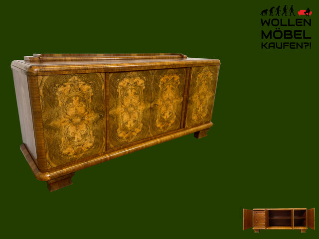 Grandiose Art Deco Anrichte I Vollholz in edlem Nussbaum Wurzelholz I Büfett Buffet Sideboard Kommode Schrank Geschirrschrank Kredenz Küchenschrank Antik Alt Vintage 30er I