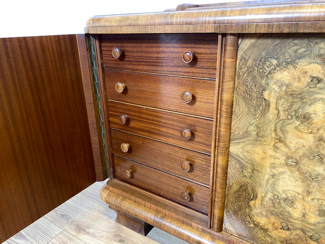 Grandiose Art Deco Anrichte I Vollholz in edlem Nussbaum Wurzelholz I Büfett Buffet Sideboard Kommode Schrank Geschirrschrank Kredenz Küchenschrank Antik Alt Vintage 30er I