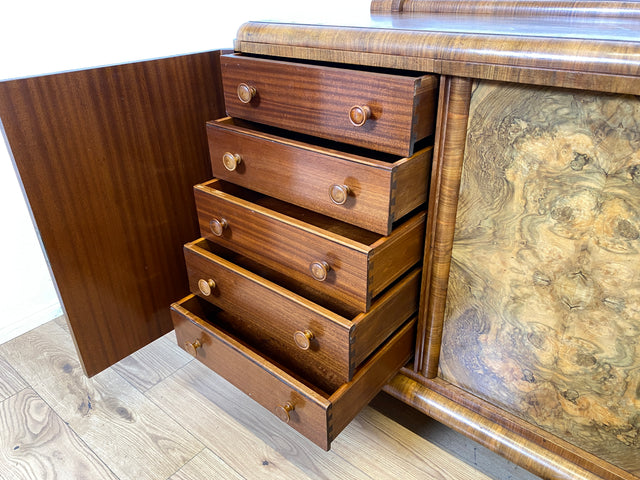 Grandiose Art Deco Anrichte I Vollholz in edlem Nussbaum Wurzelholz I Büfett Buffet Sideboard Kommode Schrank Geschirrschrank Kredenz Küchenschrank Antik Alt Vintage 30er I