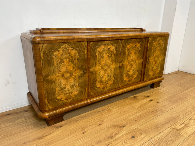 Grandiose Art Deco Anrichte I Vollholz in edlem Nussbaum Wurzelholz I Büfett Buffet Sideboard Kommode Schrank Geschirrschrank Kredenz Küchenschrank Antik Alt Vintage 30er I