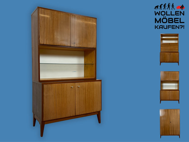 Schönes und geräumiges Mid-Century Highboard aus 1968  mit Glasregal I Schrank Bücherschrank Bücherregal Wohnzimmerschrank Kommode Vintage Retro 60er 70er Alt I