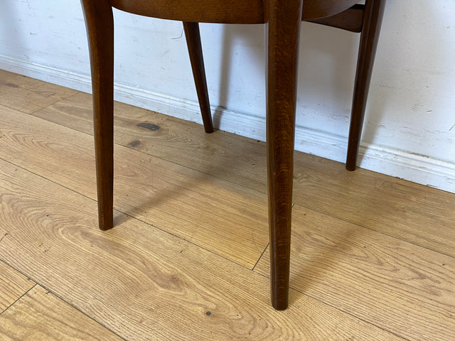 Set aus 4 formschönen und sehr gut erhaltenen 50er Jahre Stühlen mit Originalbezug I Esszimmerstühle Küchenstühle Holzstühle Dining Chairs Mid-Century Vintage 60er 4er I