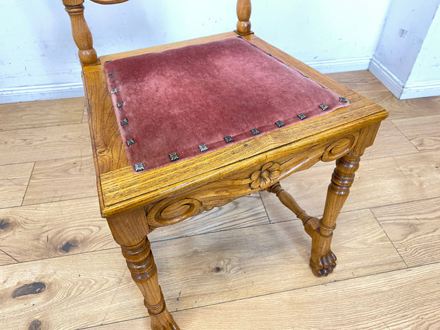 Set aus 4 grandiosen antiken Esszimmerstühlen aus handverzierter Eiche mit Wiener Geflecht I 1880-1910 I Stühle Holzstühle Dining Chairs Historismus Gründerzeit Vintage I