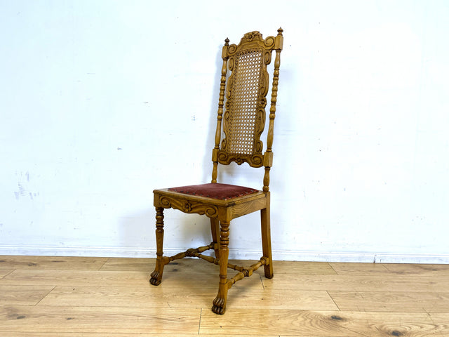 Set aus 4 grandiosen antiken Esszimmerstühlen aus handverzierter Eiche mit Wiener Geflecht I 1880-1910 I Stühle Holzstühle Dining Chairs Historismus Gründerzeit Vintage I