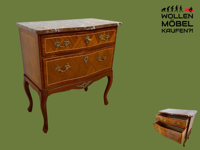 Sehr elegante kleine Vintage Kommode in antikem Stil mit Marmor Auflage, Schubladen und edlem Messingbeschlag I Schränkchen Marmorkommode Wäschekommode Stilmöbel Barock Rokoko I
