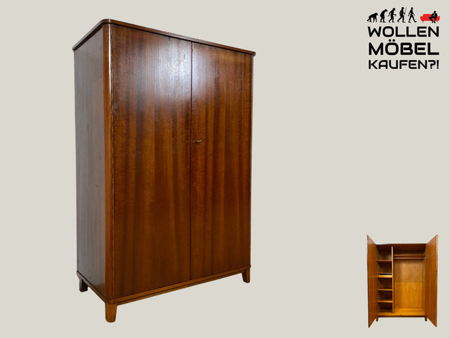 Stilvoller dunkler Mid-Century Kleiderschrank mit perfekter Aufteilung und Schublade I Schrank Wäscheschrank Garderobe Flurschrank Schlafzimmerschrank Vintage 50er 60er I