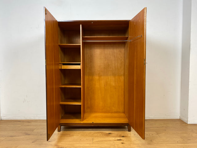 Stilvoller dunkler Mid-Century Kleiderschrank mit perfekter Aufteilung und Schublade I Schrank Wäscheschrank Garderobe Flurschrank Schlafzimmerschrank Vintage 50er 60er I