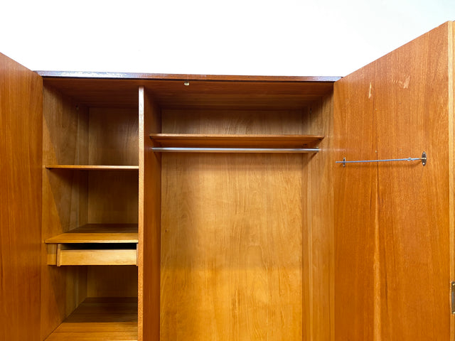 Stilvoller dunkler Mid-Century Kleiderschrank mit perfekter Aufteilung und Schublade I Schrank Wäscheschrank Garderobe Flurschrank Schlafzimmerschrank Vintage 50er 60er I