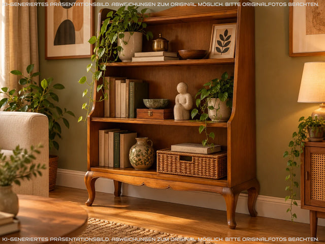 Formschönes und gut erhaltenes kleines 60er Jahre Chippendale Regal mit hübschen Cabriole Füßen I Bücherregal Holzregal Bücherschrank Küchenregal Vintage Mid-Century I