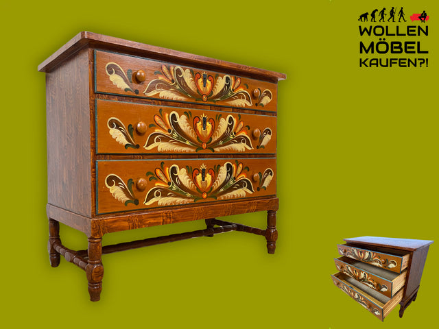 Wunderschöne handbemalte skandinavische 50er Jahre Kommode aus vollem Holz mit Schubladen I Schubladenkommode Wäschekommode Schrank Sideboard Wickelkommode Vintage I