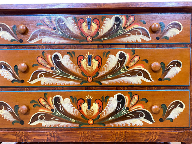Wunderschöne handbemalte skandinavische 50er Jahre Kommode aus vollem Holz mit Schubladen I Schubladenkommode Wäschekommode Schrank Sideboard Wickelkommode Vintage I