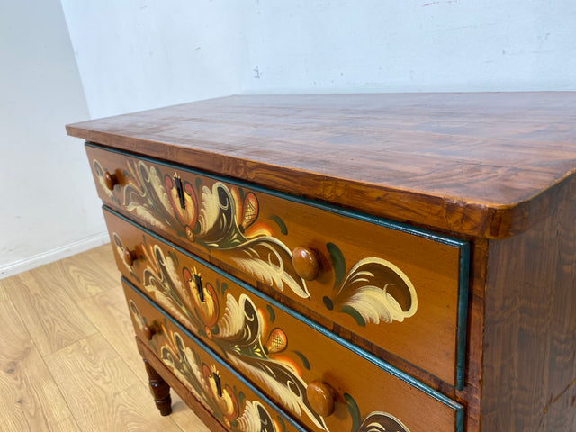 Wunderschöne handbemalte skandinavische 50er Jahre Kommode aus vollem Holz mit Schubladen I Schubladenkommode Wäschekommode Schrank Sideboard Wickelkommode Vintage I