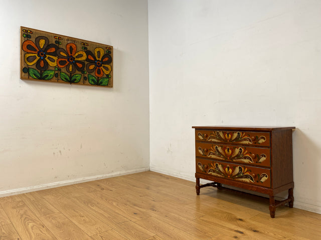 Wunderschöne handbemalte skandinavische 50er Jahre Kommode aus vollem Holz mit Schubladen I Schubladenkommode Wäschekommode Schrank Sideboard Wickelkommode Vintage I