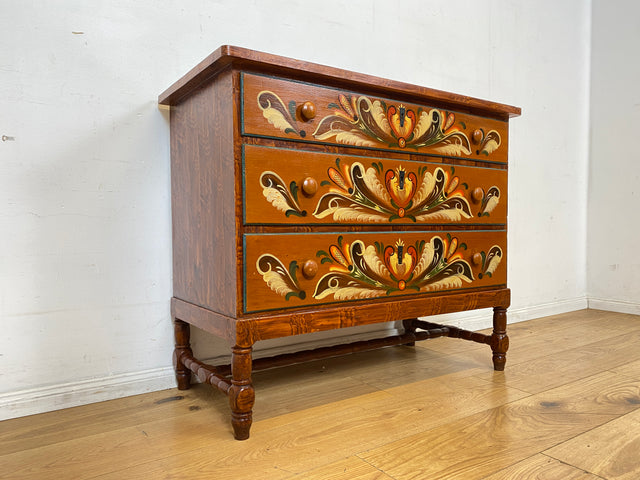 Wunderschöne handbemalte skandinavische 50er Jahre Kommode aus vollem Holz mit Schubladen I Schubladenkommode Wäschekommode Schrank Sideboard Wickelkommode Vintage I