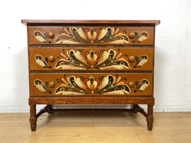 Wunderschöne handbemalte skandinavische 50er Jahre Kommode aus vollem Holz mit Schubladen I Schubladenkommode Wäschekommode Schrank Sideboard Wickelkommode Vintage I