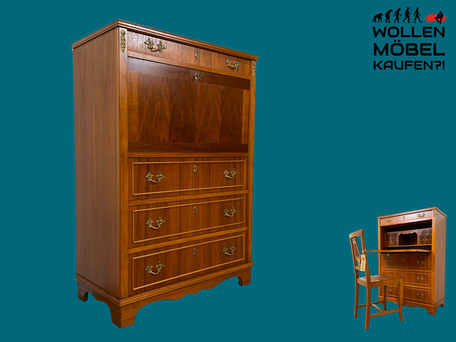 Hochwertiger skandinavischer Vintage Schreibschrank mit stabiler Schreibklappe & Schubladen I Vollholz I Schreibkommode Sekretär Schrank Highboard Kommode Schreibtisch I