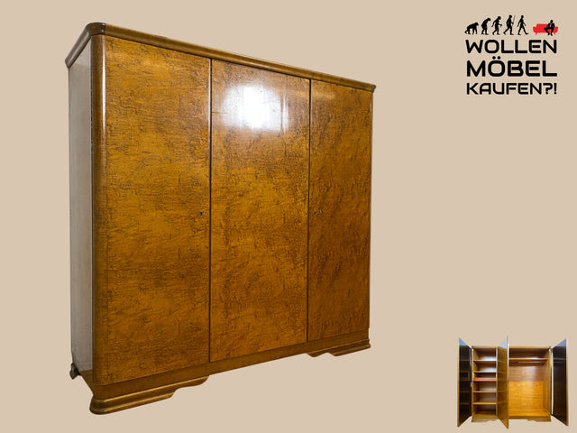 Hochwertiger und gut erhaltener 30er Jahre Art Deco Kleiderschrank aus vollem Holz mit Schublade I Schrank Schlafzimmerschrank Wäscheschrank Wardrobe Vintage Antik I