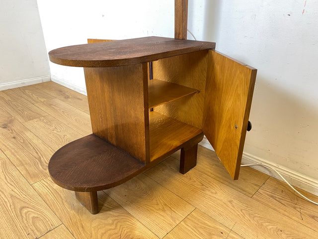 Besondere 30er Jahre Stehlampe mit Kommode & schwenkbarem handbemaltem Lampenschirm I Stehleuchte Beistelltisch Ablage Telefontisch Bar Barschrank Barkommode Vintage Antik I