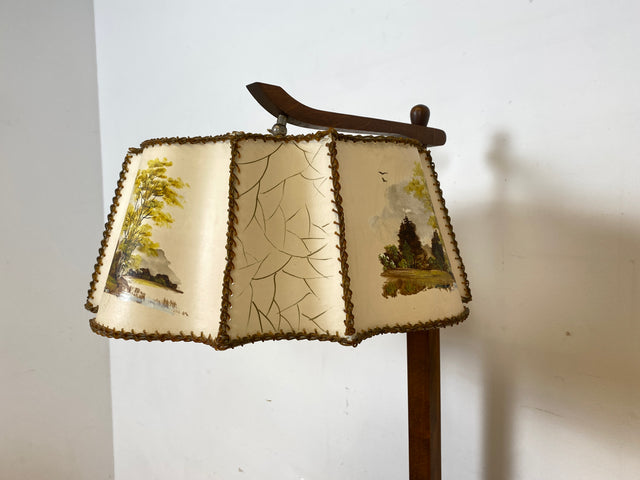 Besondere 30er Jahre Stehlampe mit Kommode & schwenkbarem handbemaltem Lampenschirm I Stehleuchte Beistelltisch Ablage Telefontisch Bar Barschrank Barkommode Vintage Antik I
