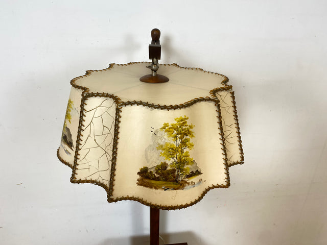Besondere 30er Jahre Stehlampe mit Kommode & schwenkbarem handbemaltem Lampenschirm I Stehleuchte Beistelltisch Ablage Telefontisch Bar Barschrank Barkommode Vintage Antik I