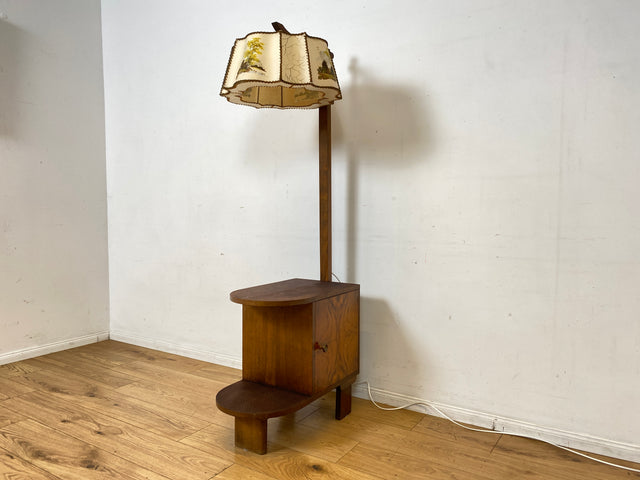 Besondere 30er Jahre Stehlampe mit Kommode & schwenkbarem handbemaltem Lampenschirm I Stehleuchte Beistelltisch Ablage Telefontisch Bar Barschrank Barkommode Vintage Antik I
