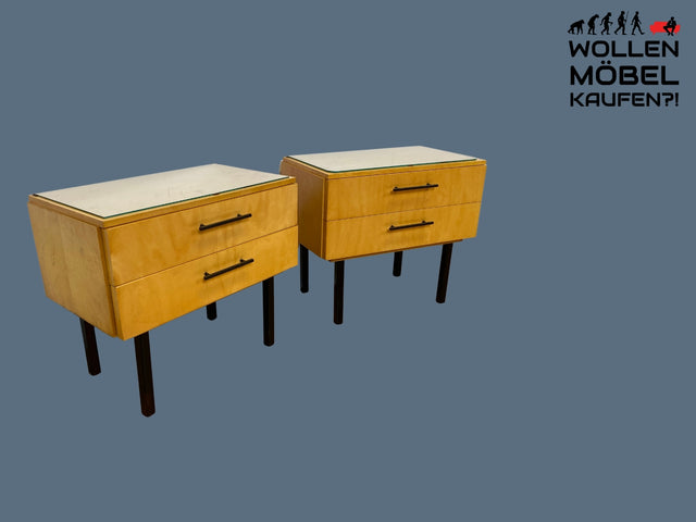 Stilvoller heller Mid-Century Nachttisch mit Schubladen I Nachtkommoden Nachtschränkchen Nachtschränke Kommode Beistelltisch Ablage Vintage 60er 70er Retro Alt I