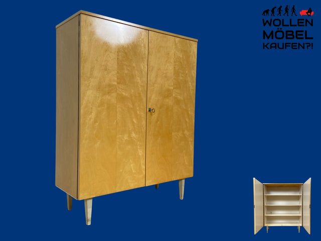 Freundlicher heller Mid-Century Schrank auf konischen Füßen I Highboard Wäscheschrank Wäschekommode Kommode Sideboard Bücherschrank Flurschrank Schuhschrank Schuhkommode I