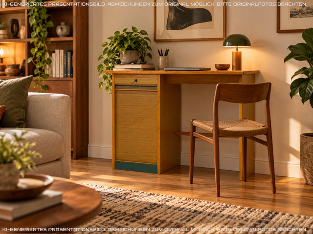 WMK I Sehr hübscher kleiner heller Mid-Century Schreibtisch mit Rollladen und Schubladen I Arbeitstisch Bürotisch Sekretär Desk Kinderschreibtisch Retro Vintage 60er 70er I Berlin Regensburg Hannover