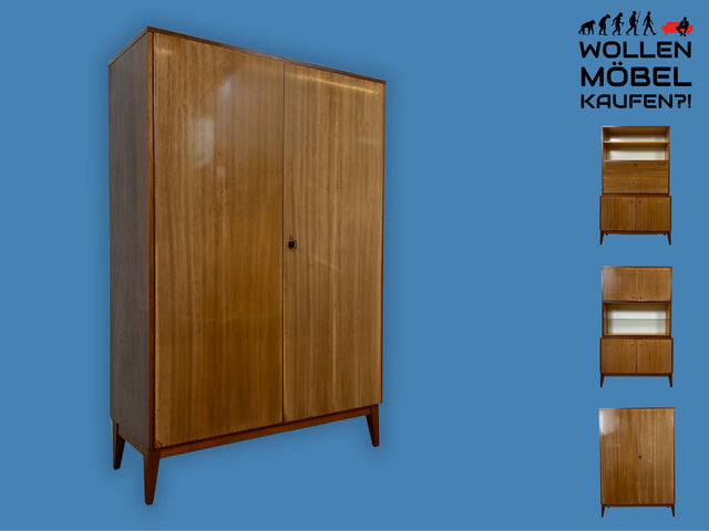 Schöner und gut erhaltener Mid-Century Wäscheschrank aus 1968 mit ausziehbaren Kleiderstangen I Schrank Kleiderschrank Garderobenschrank Garderobe Vintage 60er 70er I