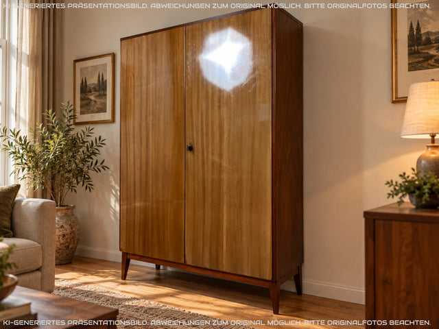 Schöner und gut erhaltener Mid-Century Wäscheschrank aus 1968 mit ausziehbaren Kleiderstangen I Schrank Kleiderschrank Garderobenschrank Garderobe Vintage 60er 70er I