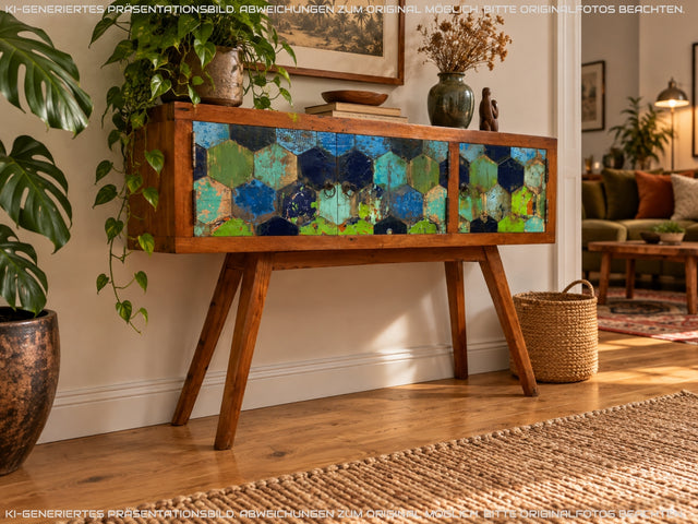 Wunderschöne und nachhaltige Kommode handgefertigt aus altem Bootsholz in Originalfarben I Teakholz massiv I Sideboard Schrank Konsole Flurkommode Wäschekommode I