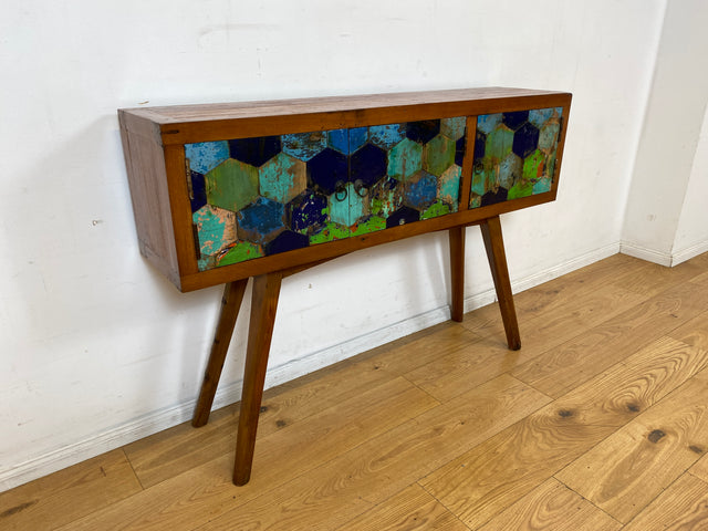 Wunderschöne und nachhaltige Kommode handgefertigt aus altem Bootsholz in Originalfarben I Teakholz massiv I Sideboard Schrank Konsole Flurkommode Wäschekommode I