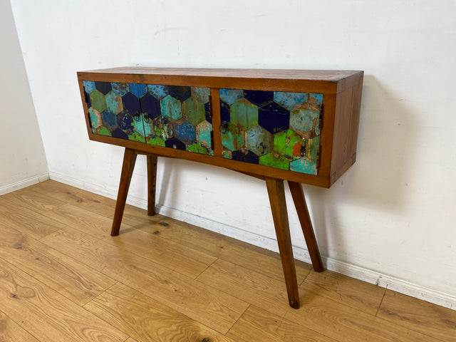 Wunderschöne und nachhaltige Kommode handgefertigt aus altem Bootsholz in Originalfarben I Teakholz massiv I Sideboard Schrank Konsole Flurkommode Wäschekommode I