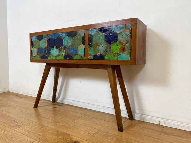 Wunderschöne und nachhaltige Kommode handgefertigt aus altem Bootsholz in Originalfarben I Teakholz massiv I Sideboard Schrank Konsole Flurkommode Wäschekommode I