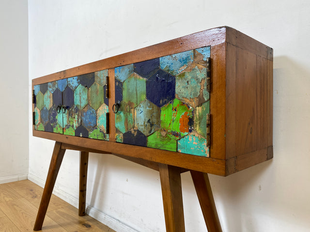 Wunderschöne und nachhaltige Kommode handgefertigt aus altem Bootsholz in Originalfarben I Teakholz massiv I Sideboard Schrank Konsole Flurkommode Wäschekommode I