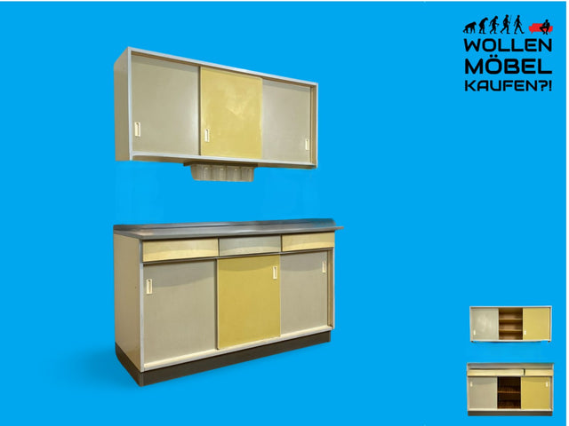 WMK # Freundliche Space Age Küchenanrichte mit Hängeschrank , Schiebetüren und Schütten # Küchenbüfett Küche Küchenschrank Küchenhängeschrank Küchenzeile Kredenz Retro Vintage 60er 70er Mid-Century