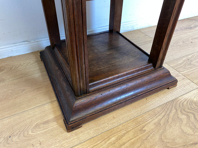 WMK I Hochwertiger achteckiger antiker Beistelltisch aus Eichenholz mit Marmor Platte und großem Fach I Marmortisch Salontisch Rauchertisch Zigarrentisch Spieltisch Säule Art Deco Jugendstil Vintage