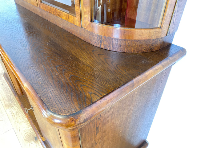 WMK # Imposante antike Anrichte aus vollem Holz in Nussbaum mit Aufsatz Vitrine und Schubladen # Büfett Buffet Küchenanrichte Geschirrschrank Küchenschrank Küchenbuffet Art Deco Vintage Berlin München